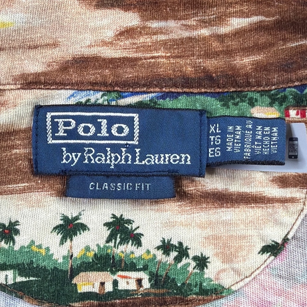 VTG Polo Ralph Lauren Loop Collar Hawaiian Shirt Mens XL Classic Fit Linen Blend - Picture 2 of 11